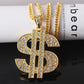 Hip Hop Jewelry Dollar Sign Pendant Necklace with Rhinestone in Gold Color