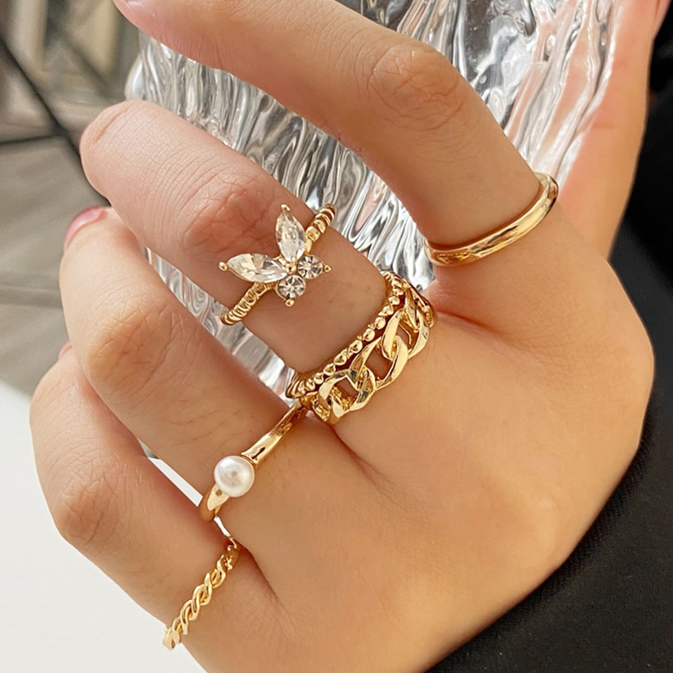 Romantic Jewelry Comely Gold Color Geometric Line Design Fashion Rings