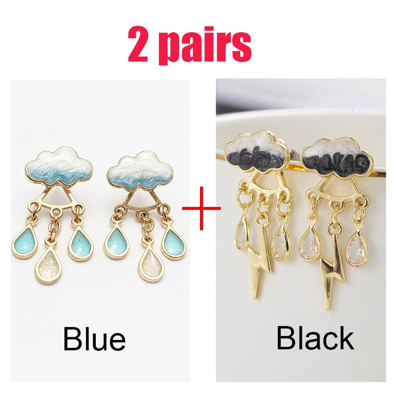 Fashion Jewelry Cloud and Lightning Stud Earrings For Women in Gold Color