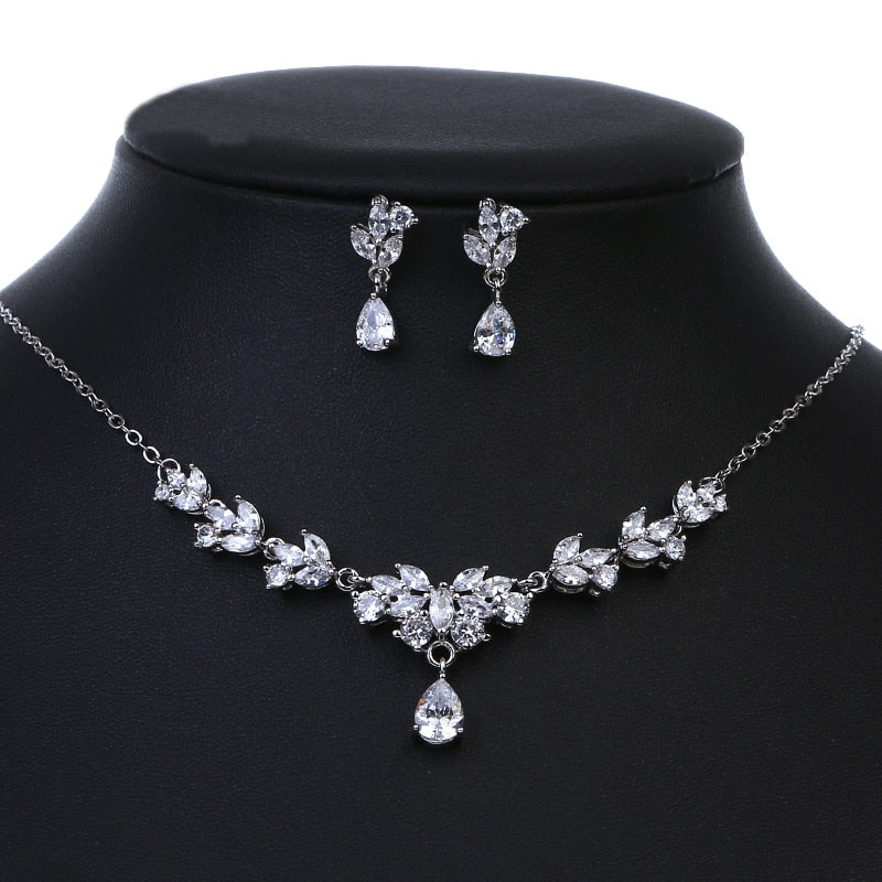 Wedding Jewelry Charm Large Water Drop Crystal Jewelry Set for Bridal