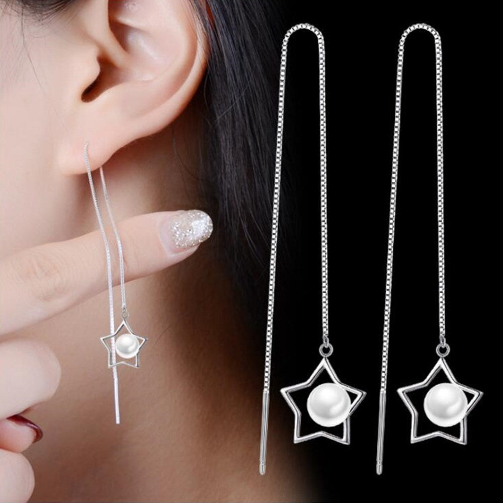 Art Deco Jewelry Pentagram Drop Earrings for Women in Silver Color