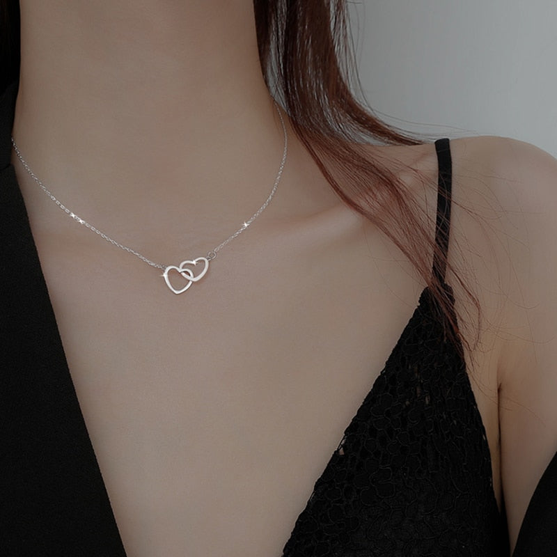 Fashion Jewelry Double Circles Necklace for Women in 925 Silver
