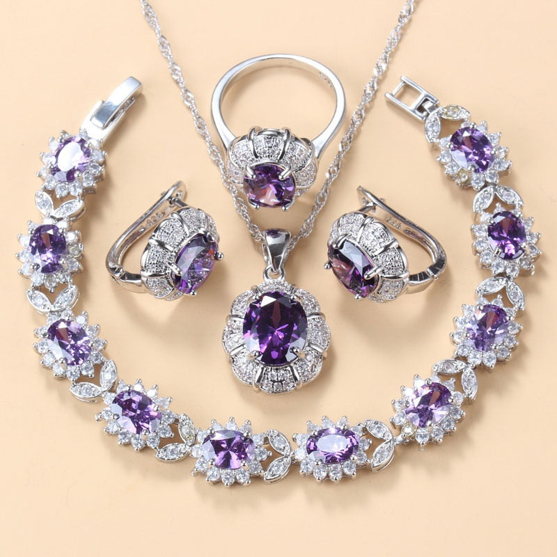 Wedding Jewelry Luxury Red Oval Cut Crystal Jewelry Set for Women