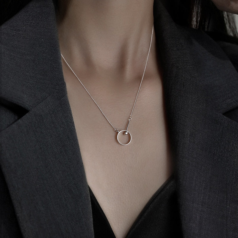 Fashion Jewelry Double Circles Necklace for Women in 925 Silver