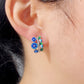 Trendy Jewelry Blue Flower Stud Earrings for Women with Zircon in Silver Color