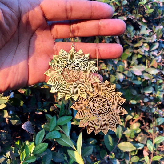 Statement Jewelry Sun Flower Drop Earrings for Women in Gold Color and Silver Color