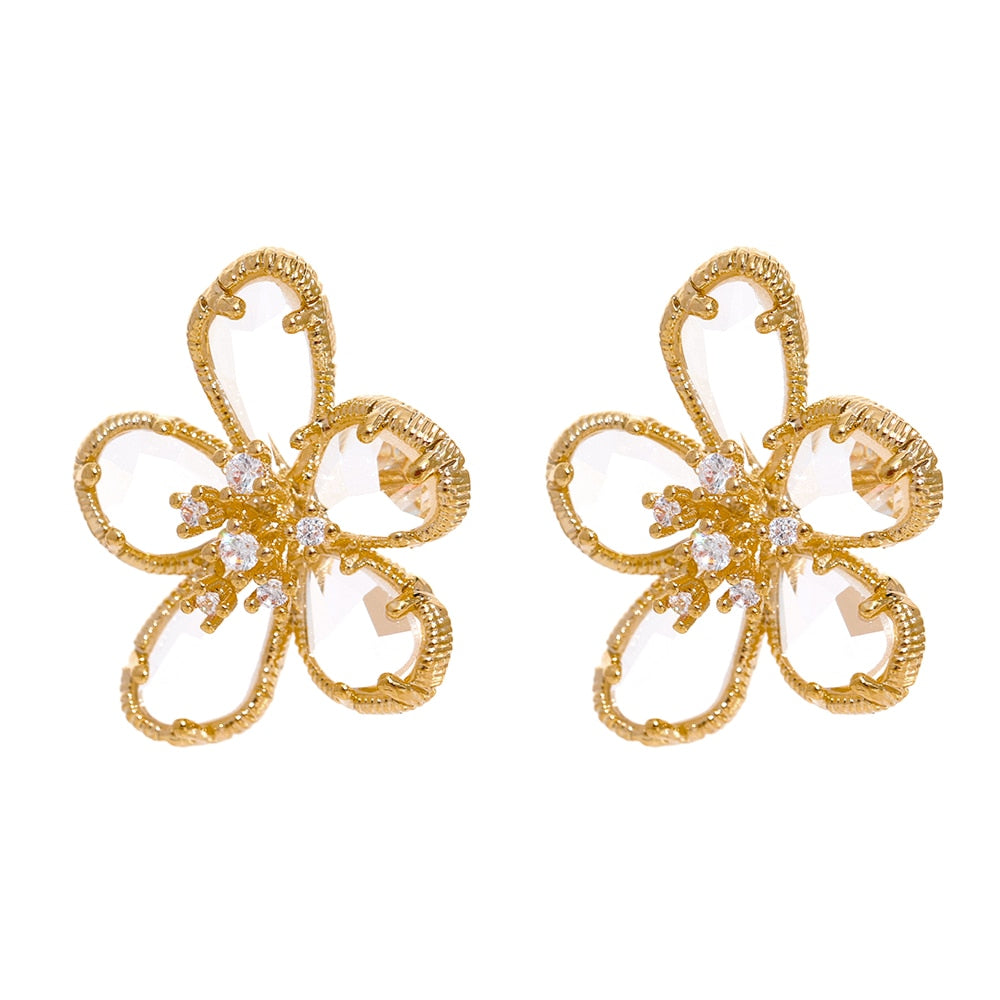 Romantic Jewelry Handmade Flower Drop Earrings for Women in Gold Color