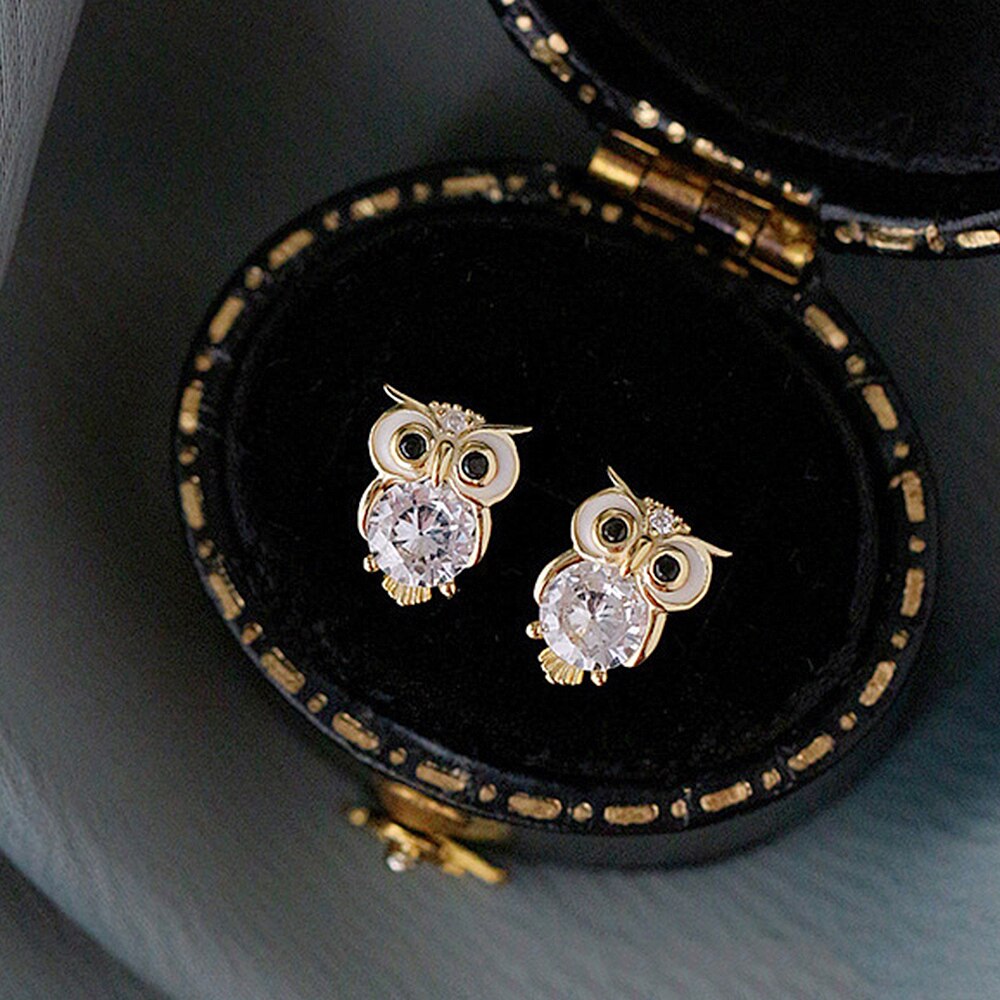 Animal Jewelry Lovely Owl Stud Earrings For Women in Gold Color