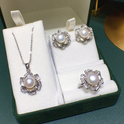 Wedding Jewelry Torsion Pearl Jewelry Set for Her in 925 Sterling Silver