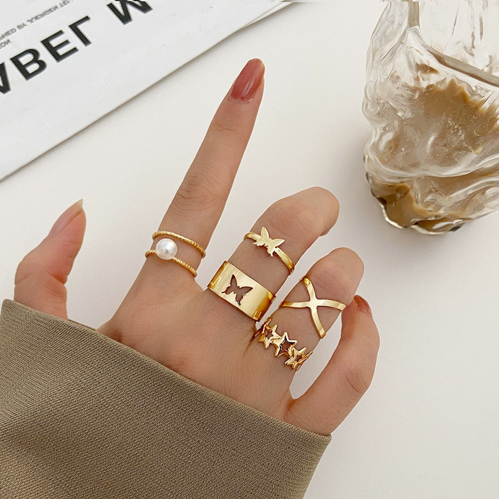 Romantic Jewelry Comely Gold Color Geometric Line Design Fashion Rings