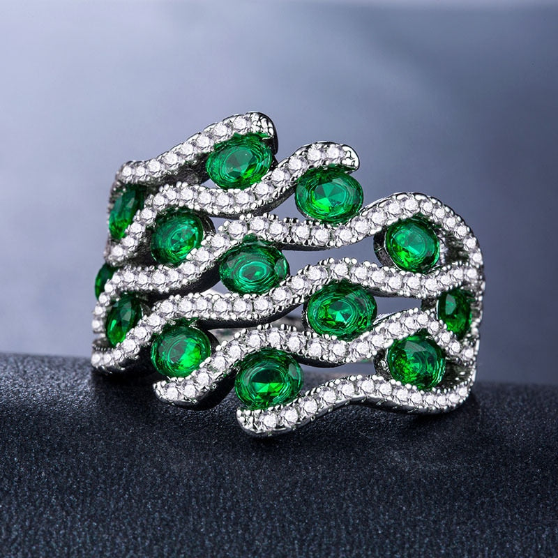 Party Accessories Vintage Green Geometric Line Design Cubic Zircon Ring