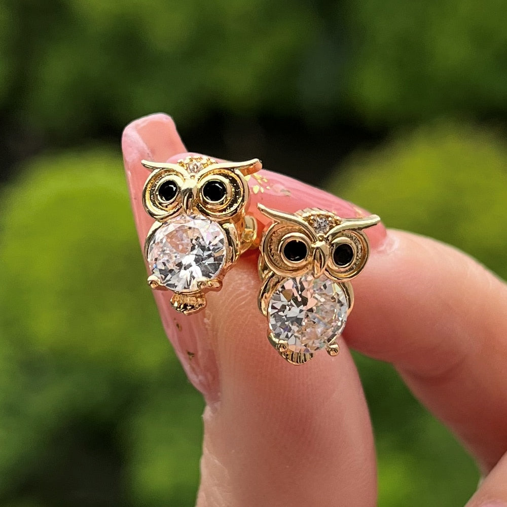 Animal Jewelry Lovely Owl Stud Earrings For Women in Gold Color