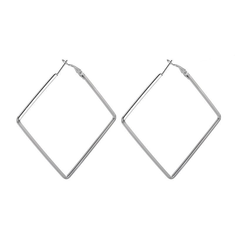 Minimalist Jewelry Big Square Drop Earrings for Women in Gold Color and Silver Color