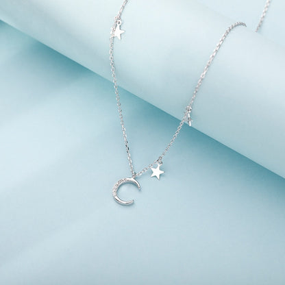 Fashion Jewelry Moon and Star Pendant Necklace for Women in 925 Sterling Silver