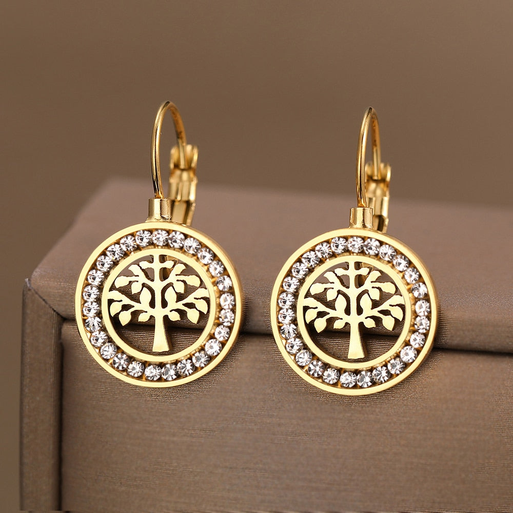 Fashion Jewelry Olive Tree Stud Earrings For Women in Gold Color and Silver Color