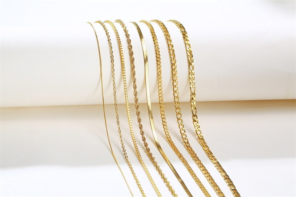 Classic Rope Snake Curb Cuban Link Long Chain Necklace for Women and Men in Gold Color