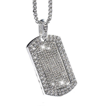 Hip Hop Jewelry Geometry Square Pendant Necklace with Rhinestone in Gold Color