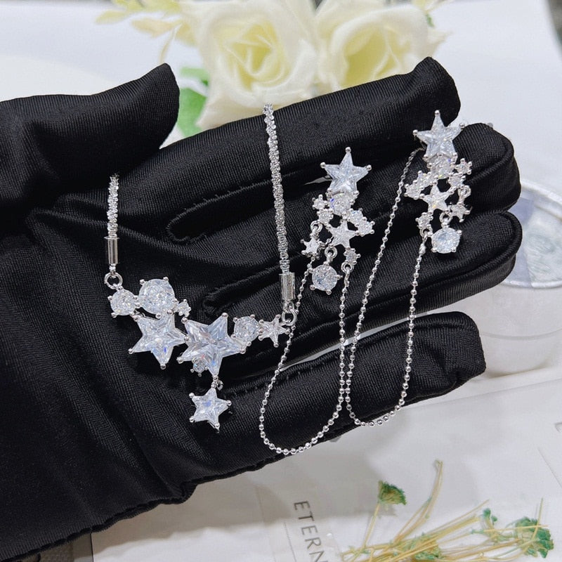 Fashion Jewelry Exquisite Stars Jewelry Set for Her with Zircon in 925 Sterling Silver