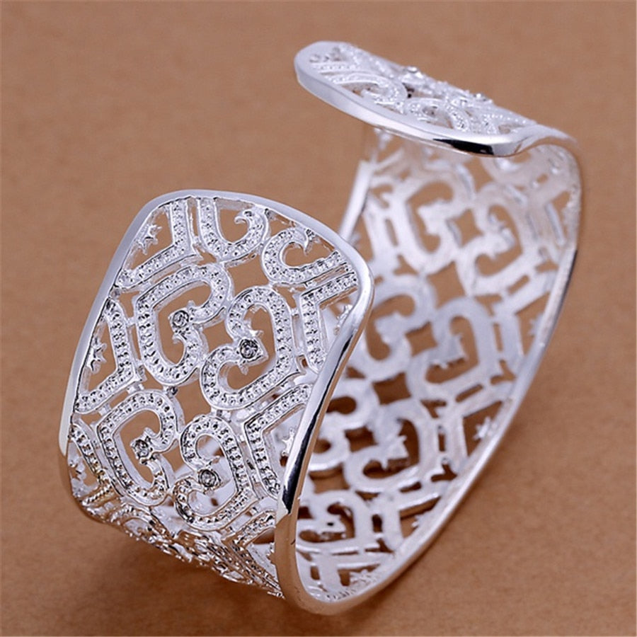 Fashion Jewelry Elegant Silver Color Hollowed out Design Bangle Bracelet for Women