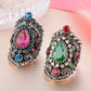 Turkey Jewelry Flower Rings for Women with Green Crystal in Gold Color