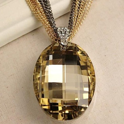 Statement Jewelry Big Oval Glass Crystal Pendant Necklace for Women as Sweater Accessories