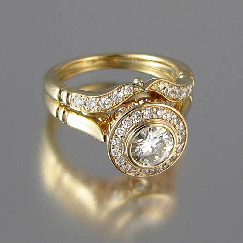 Wedding Jewelry Vintage Gold Color Round Cut Cubic Zircon Bridal Set Rings