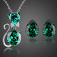 Fashion Jewelry Cute Green Cat Austrian Crystal Jewelry Set for Women