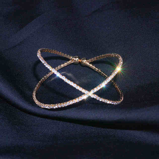 Trendy Jewelry Elegant Geometric Cuff Bangle Bracelet for Women with Zircon in Gold Color
