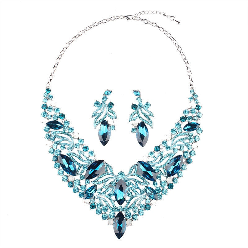 Wedding Jewelry Hollow Crystal Leaves Jewelry Set for Bridal Statement Accessories