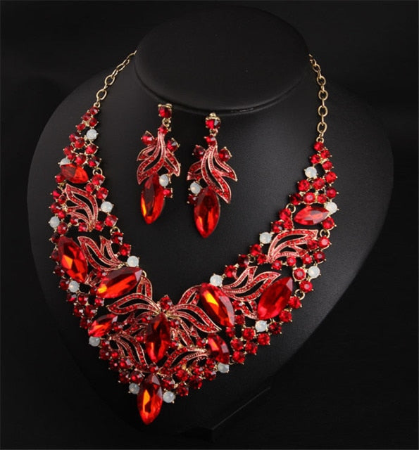 Wedding Jewelry Hollow Crystal Leaves Jewelry Set for Bridal Statement Accessories