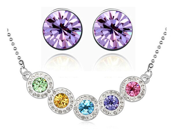 Fashion Jewelry Geometric Multi-Color Round Cut Crystal Jewelry Set for Women