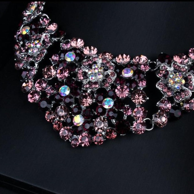 Trendy Jewelry Vintage Purple Flower Crystal Jewelry Set for Women Costume Accessories