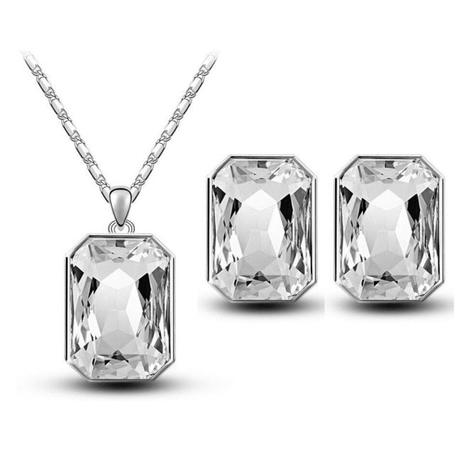 Wedding Jewelry Radiant Cut Crystal Jewelry Set for Bridal in Silver Color