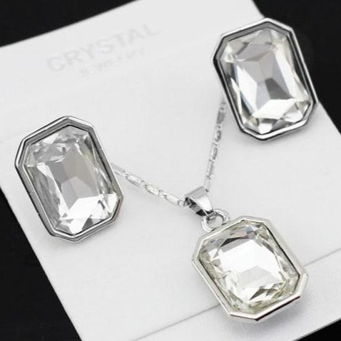 Wedding Jewelry Radiant Cut Crystal Jewelry Set for Bridal in Silver Color