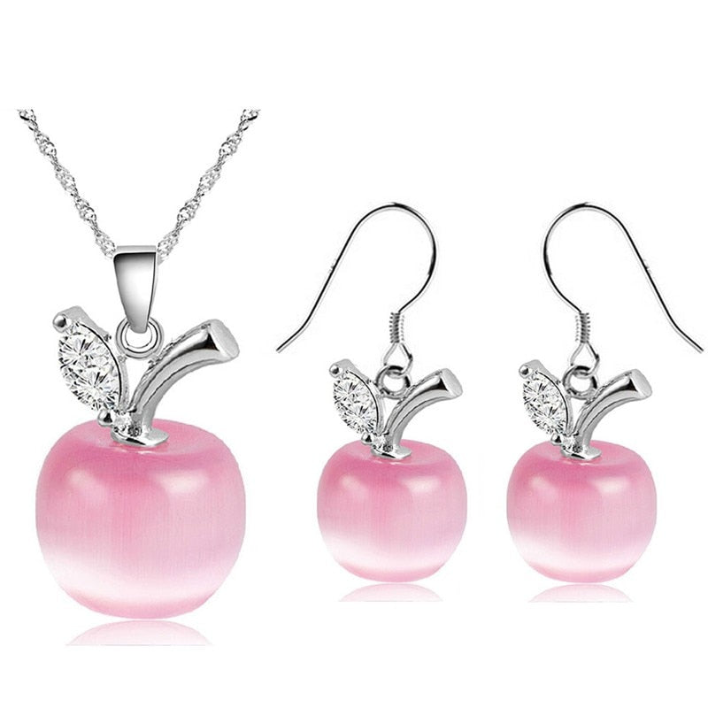 Fashion Jewelry Lovely Pink Apple Glass Jewelry Set for Women as Daily Accessories