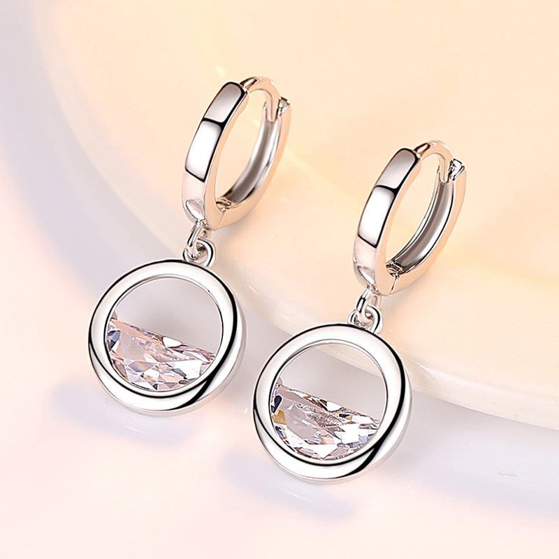 Simple Hollow Round Jewelry Set for Her with Zircon in 925 Sterling Silver