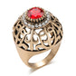 Vintage Jewelry Crystal Flower Rings for Women with Red Stone in Gold Color