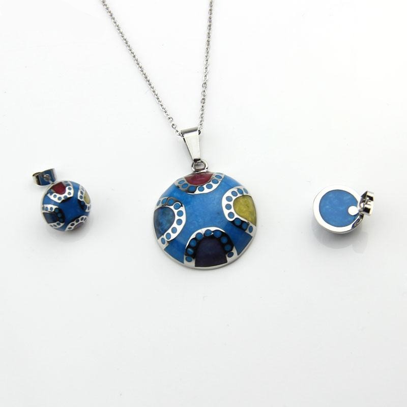 Stainless Steel Jewelry Half Ball Shape Blue Resin Jewelry Set for Women in Silver Color