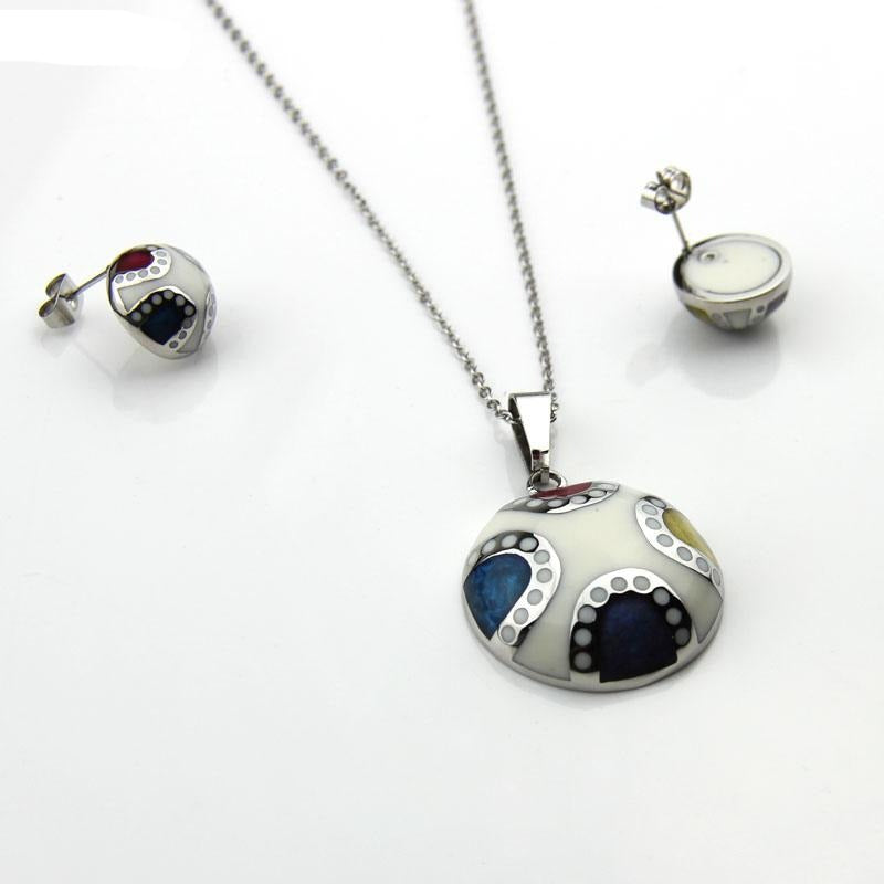 Stainless Steel Jewelry Half Ball Shape Blue Resin Jewelry Set for Women in Silver Color