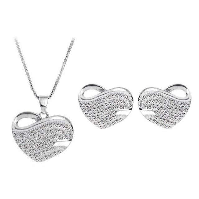 Fashion Jewelry Micro Pave Love Heart Jewelry Set for Bridal Statement Accessories