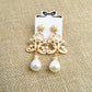 Statement Jewelry Big Quatrefoil Pearl Drop Earrings with Zircon in Gold Color