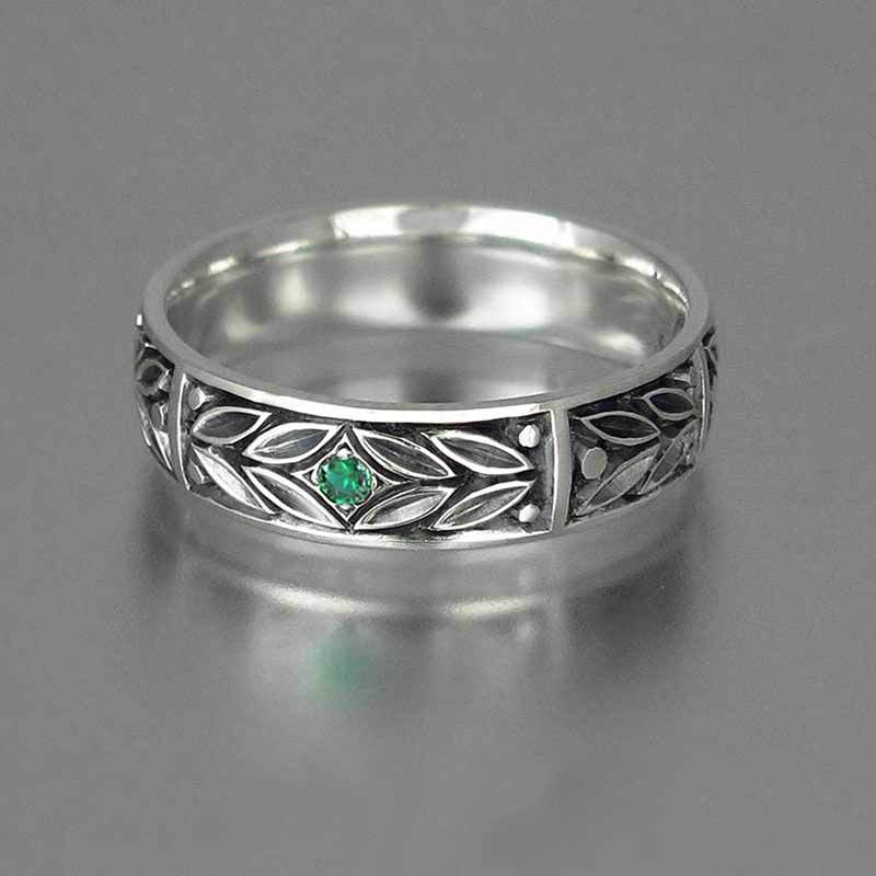 Vintage Jewelry Unisex Antique Silver Color Leaf Fashion Ring as Birthday Gifts