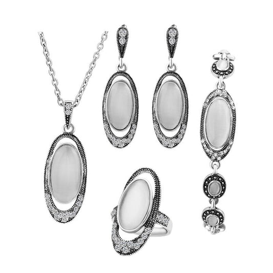 Vintage Jewelry 4Pcs/Sets White Opal Jewelry Set for a Friend with Zircon in Silver Color
