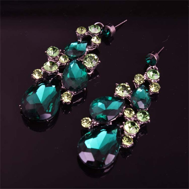 Wedding Jewelry Luxury Big Full Green Crystal Jewelry Set for Bridal