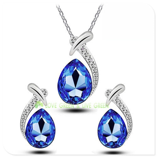 Fashion Jewelry Charm Blue Austrian Crystal Jewelry Set for Women Costume Accessories