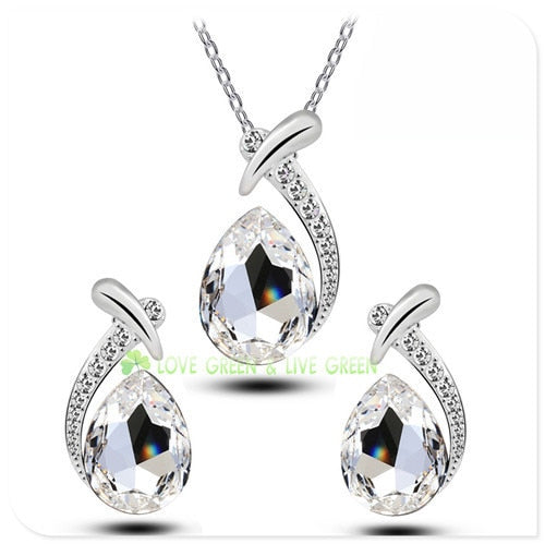 Fashion Jewelry Charm Blue Austrian Crystal Jewelry Set for Women Costume Accessories