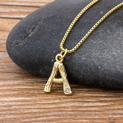 Metal Bamboo Necklace with Initial A for Women and Men in Gold Color