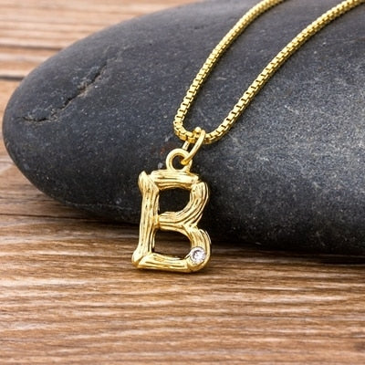 Metal Bamboo Necklace with Initial B for Women and Men in Gold Color