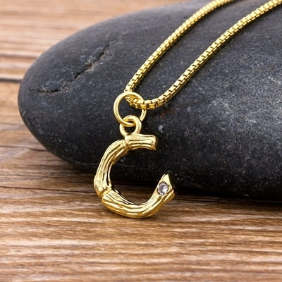 Metal Bamboo Necklace with Initial C for Women and Men in Gold Color
