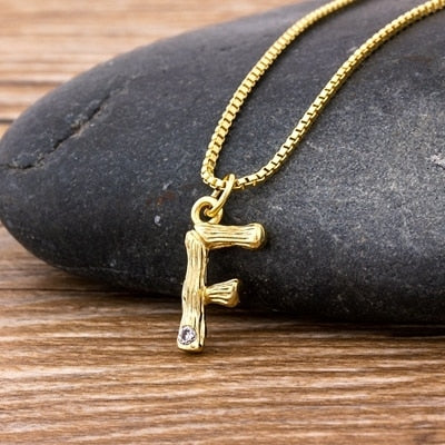 Metal Bamboo Necklace with Initial F for Women and Men in Gold Color